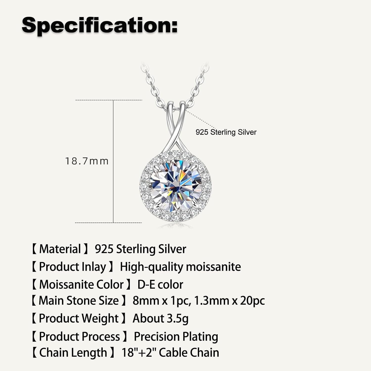 2CT Infinity Moissanite Pendant Necklace, Round Cut 8mm D Color Halo Necklace 925 Sterling Silver Adjustable Chain, Elegant Jewelry Gifts for Women