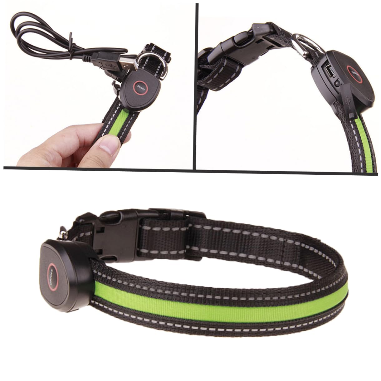 INOOMP 3 Piezas Collar Intermitente para Mascotas iluminar Collares para Perros Llevado Circular USB Cuello Iluminado con luz de Flash Anillo de Cadena