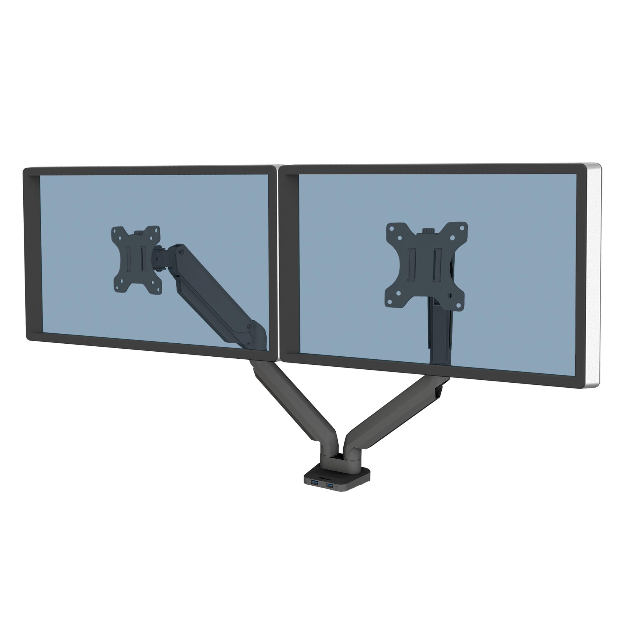 Fellowes Bras Porte Écrans Platinum Double Horizontal pour 2 Moniteurs Jusqu'à 32", Hauteur Ajustable, Norme VESA, 2 Ports USB