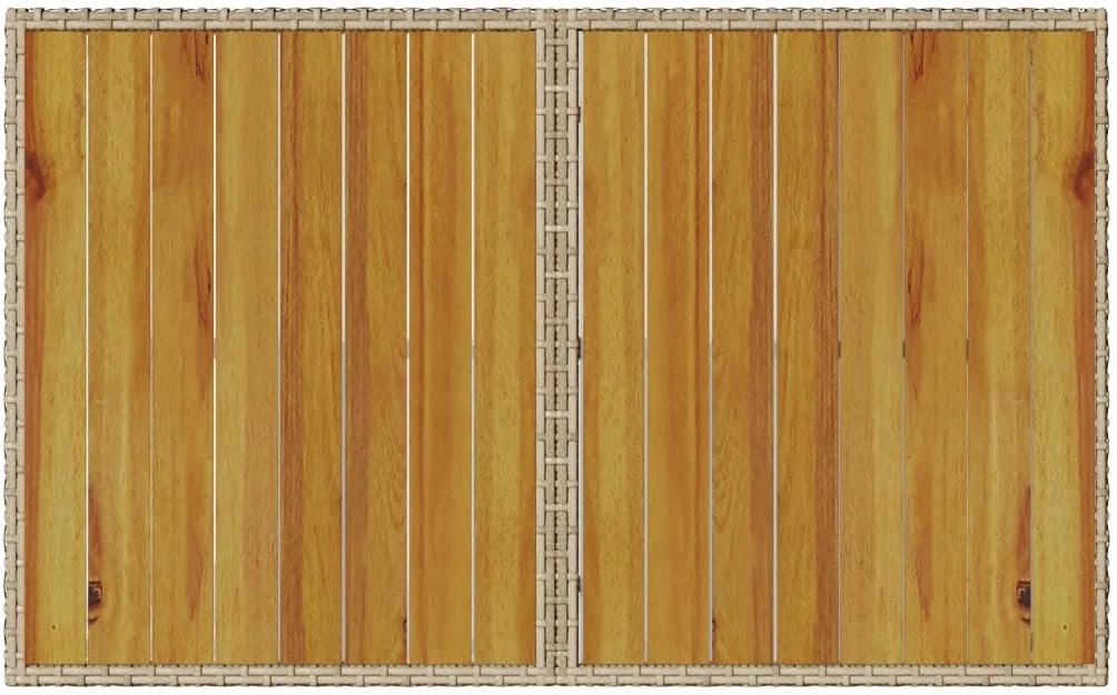 Garden Coffee Table Beige PE Rattan with Powder-Coated Steel and Solid Acacia Wood top, 43.3 x 26.8 x 27.6 in Patio Furniture Outdoor Table for Balcony, Patio, Garden Relaxation and Dining