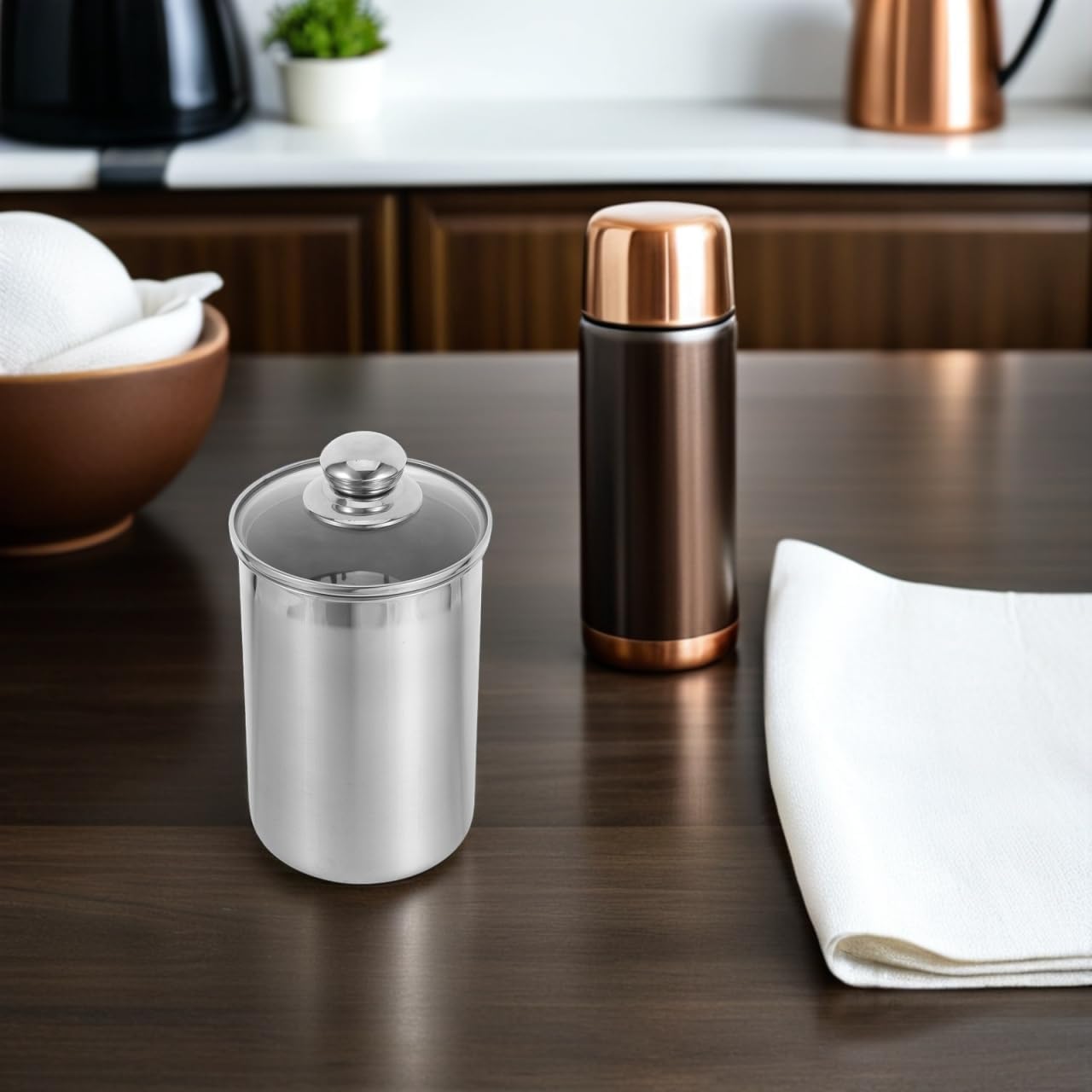 Stainless Steel Airtight Canisters 2pcs 8.65 Inch Kitchen Storage Containers for Flour Sugar Snacks and Cookies with Metal Lids