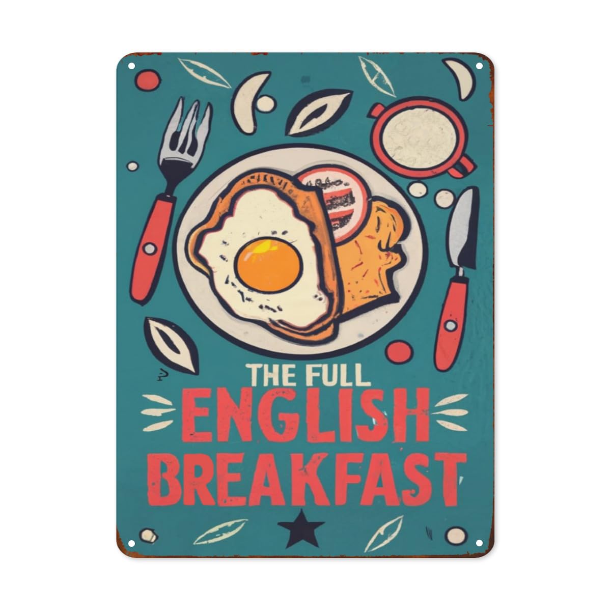 peiyeety Delicious Desserts Food Metal Tin Sign The Full English Breakfast Tin Sign Vintage Art Poster Plaque for Kitchen Home Cafes Bars Pubs Shop Wall Decor for Men Women Sign 8X12 Inch