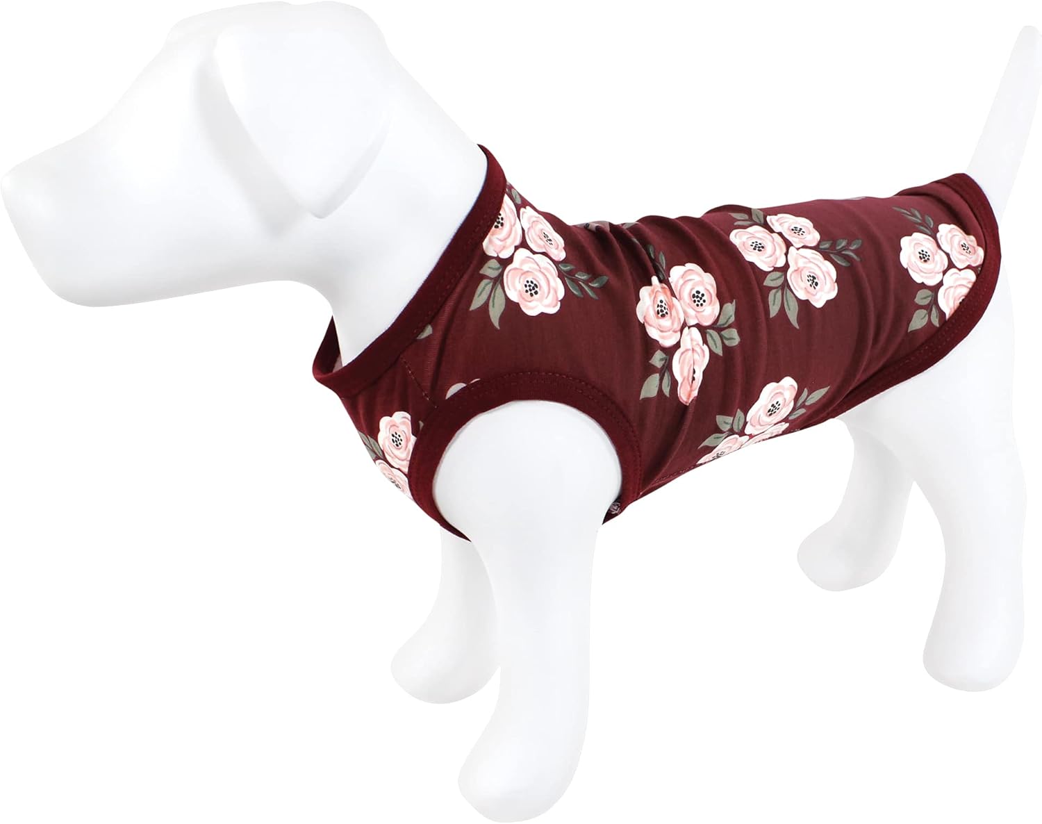 Luvable Friends Dog Pet Dog and Cats Cotton T-Shirts 2pk, Burgundy Floral Houndstooth, X-Large