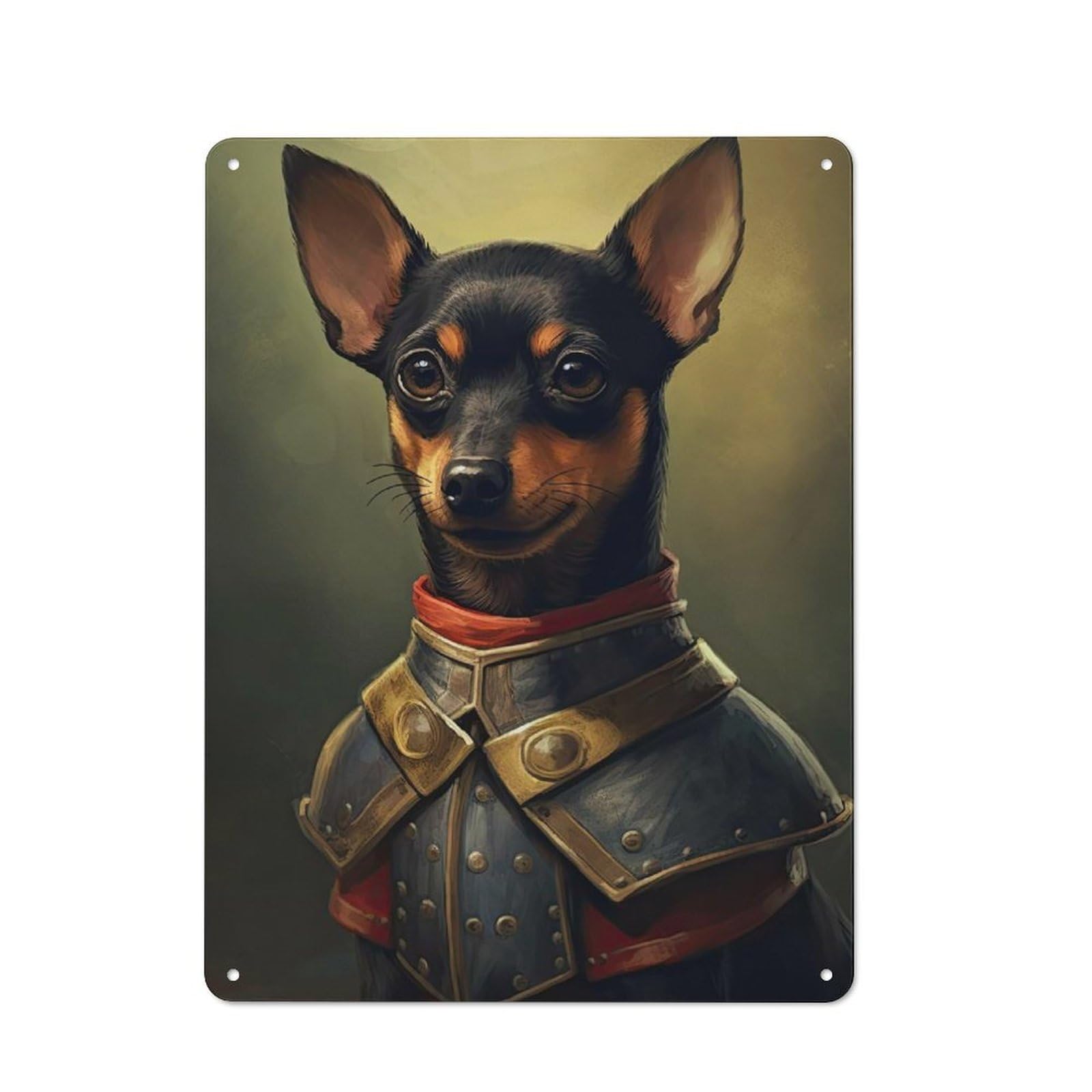 Junmoney Style-17 Tin Wall Plaque 40X30cm With Miniature Pinscher Knight For Café Or Restaurant, Suited To Restaurant Decor Fans