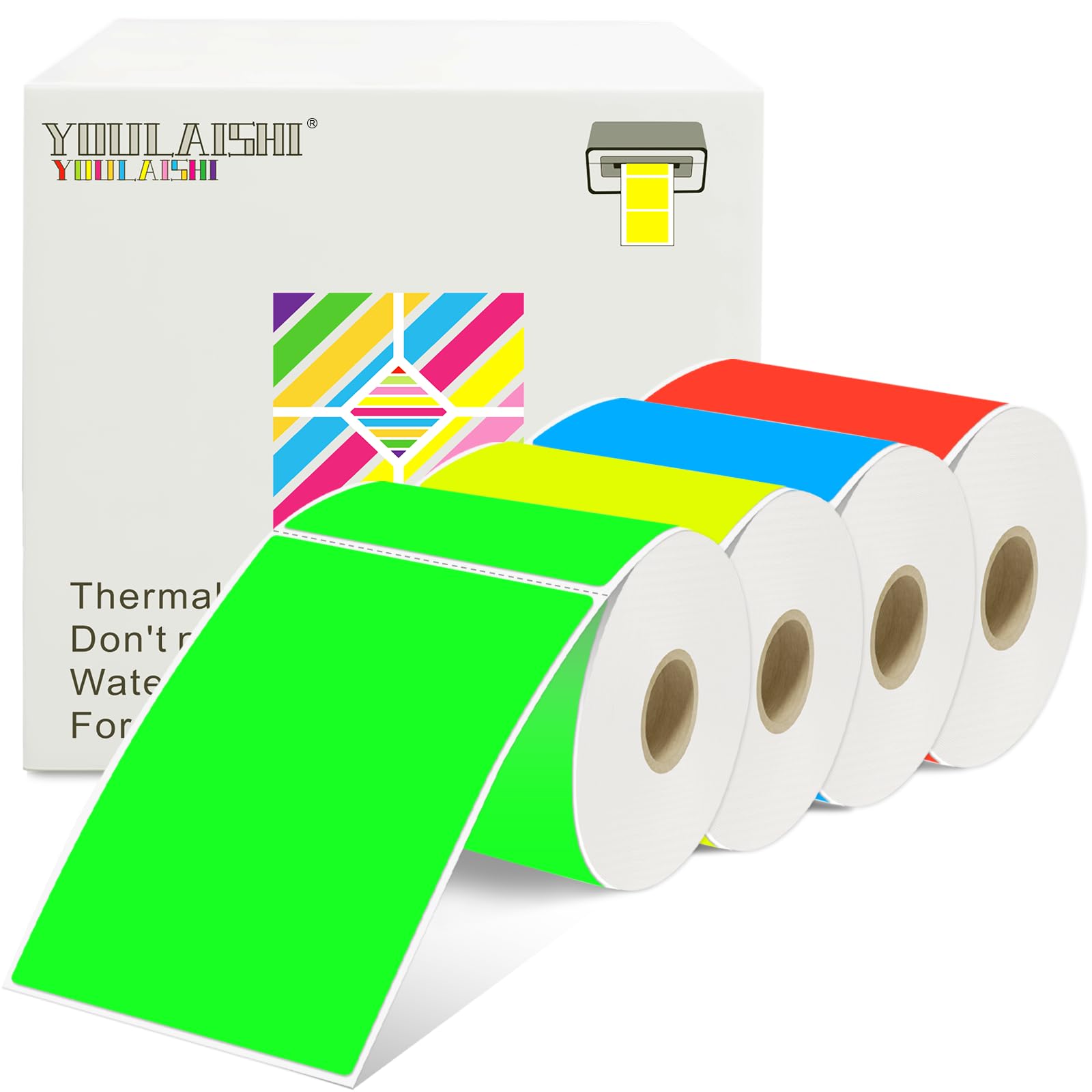 YOULAISHI 1200PCS/4 Roll 3 X 5 Inch Printable Rectangle Color Coding Labels, Adhesive Color Coding Stickers for Bar-Codes, Address, Small Business