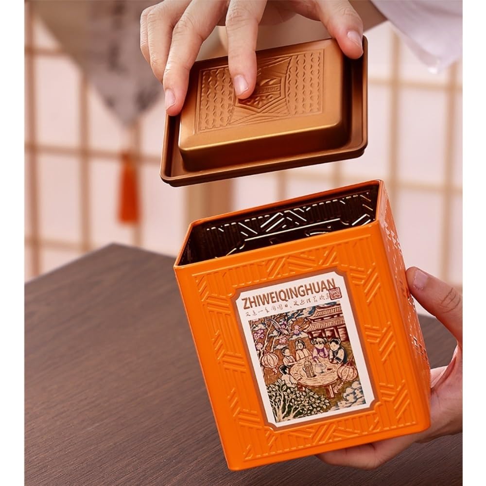 Juego De Té Contenedor de Almacenamiento de té a Granel Lata Cuadrada Lata sellada Lata vacía Juego de té Chino Retro Juego de Caja de Regalo de Lata Doble Tarro para Guardar Té(A)