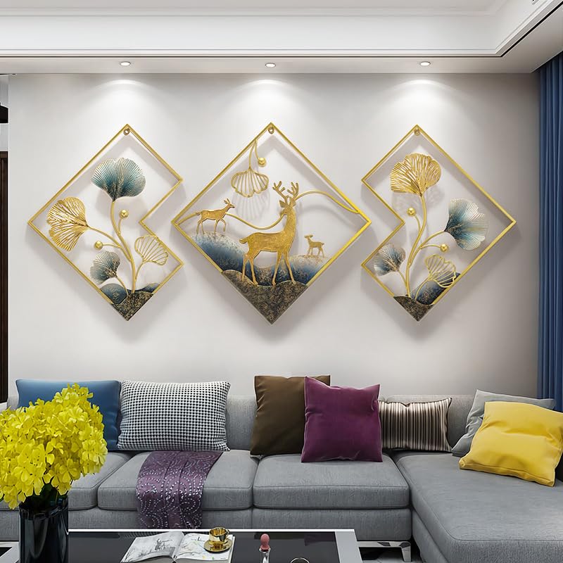 SUNVALLEY Framed Metal Wall Art Iron Wall Hanging For Home Decoration Perfect for Living Room/Hotel/Restaurant/Bedroom/Drawing Room (Color : Multi) (Size: 53 x 22 INCH)