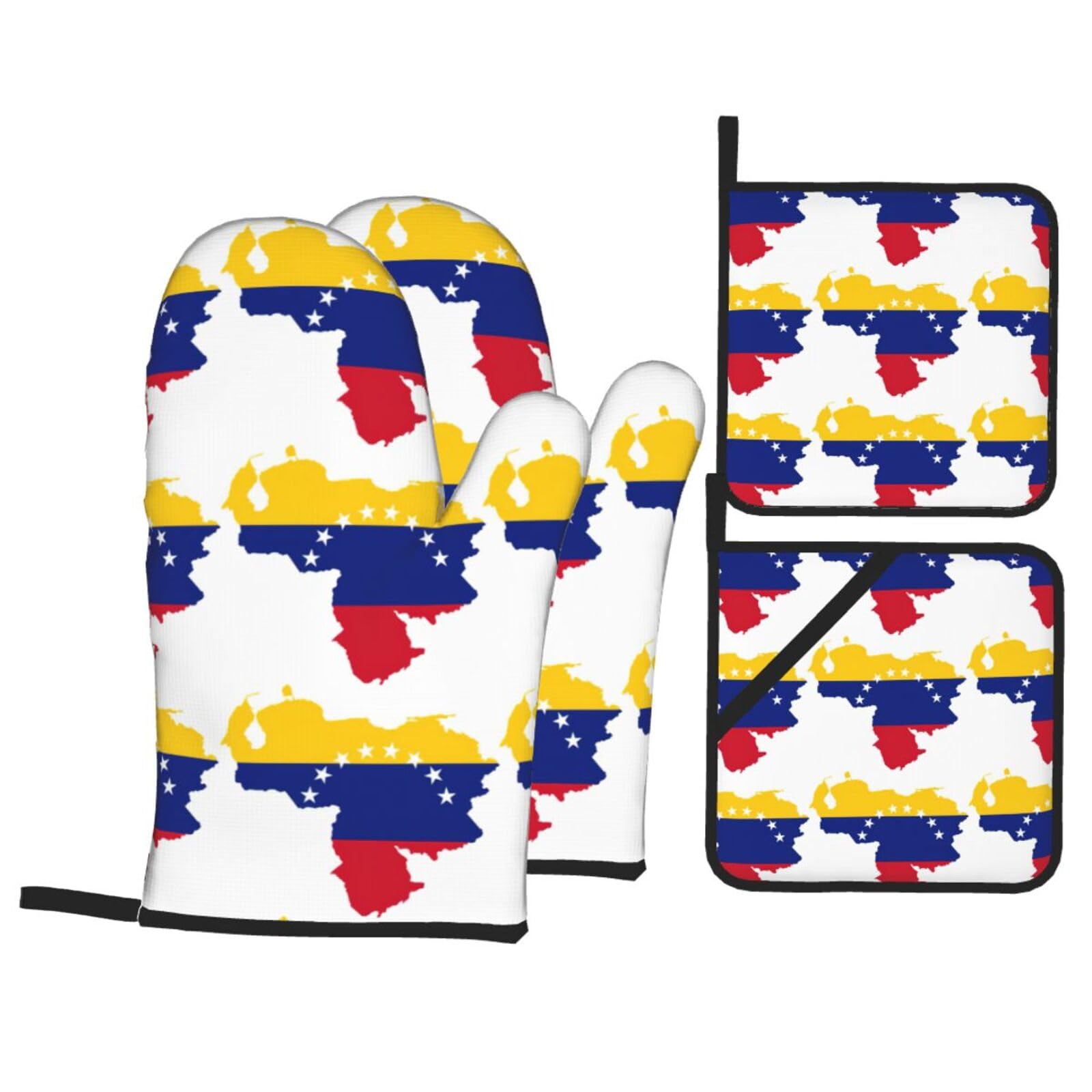 Venezuela Flag Print Kitchen Oven Mitts And Pot Holders Set,Hanging Loop Design For Cooking Baking Bbq