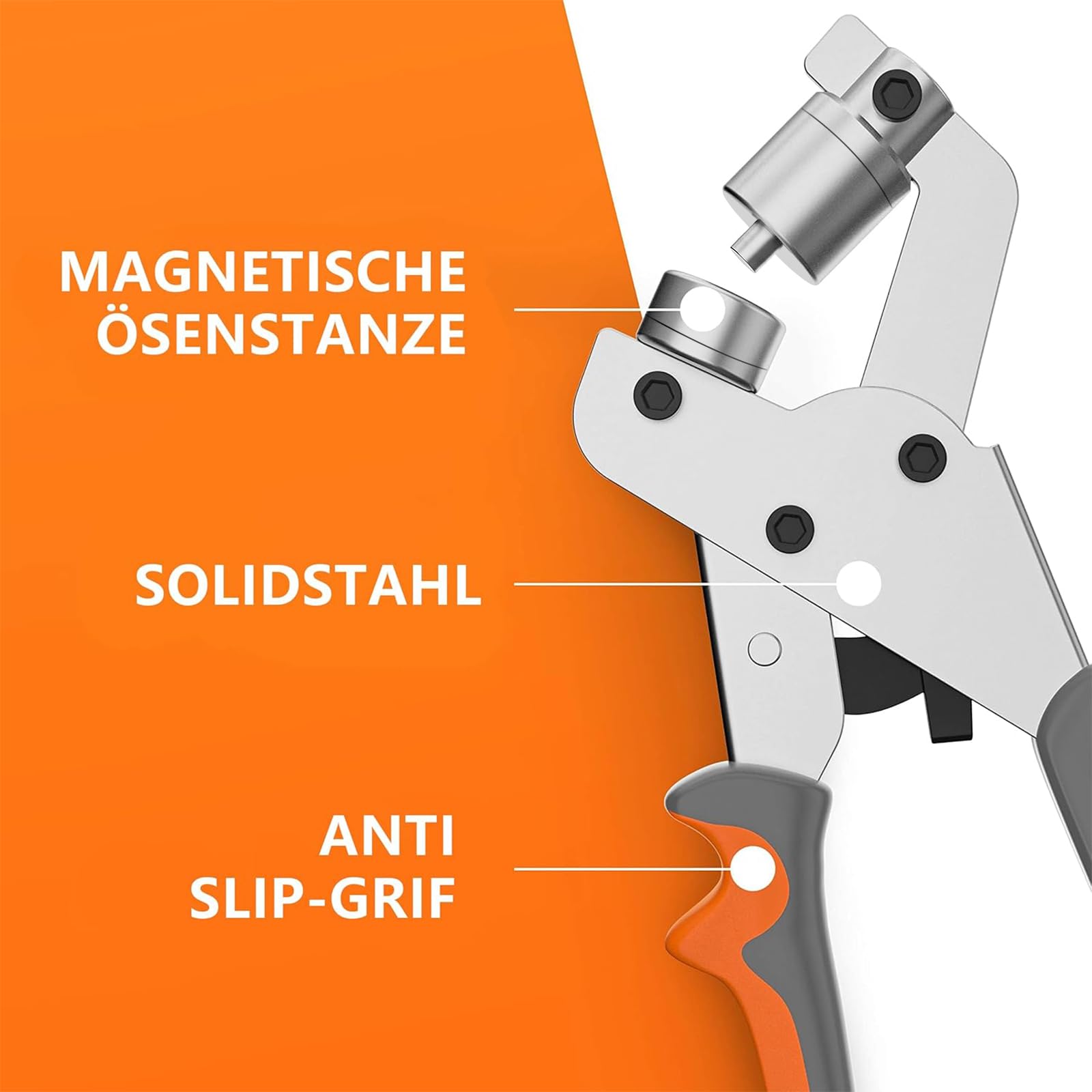 Occhielli per Teloni - Occhiellatrice per Teloni con Testa Intercambiabile, 400 Occhielli (200 Ø6mm e 200 Ø10mm), Pressa Magnetica per perforatrice, occhiellatore per Tessuti, Teloni, Cartone.