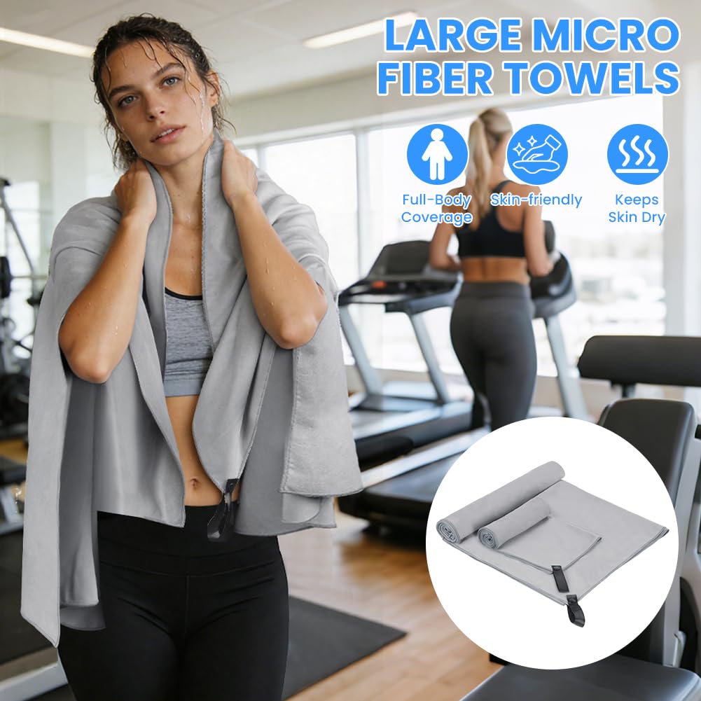 Aolso Set di 3 Asciugamani Microfibra, 160x80cm da Bagno Grande, 2 Pezzi 80x40cm Palestra, Asciugatura Rapida Asciugamano Palestra per Viaggi Spiaggia Yoga Sauna(Grigio)
