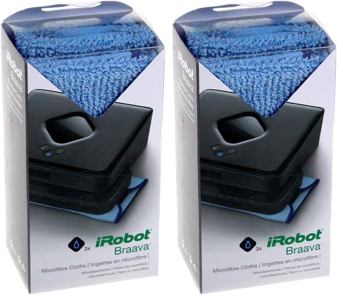 iRobot Originalteile - Originales Zubehör, Mikrofaserwischtücher (3X), Kompatibilität mit der Braava Jet 300 Serie, Blau, Weiß, 4409706 (Packung mit 2)