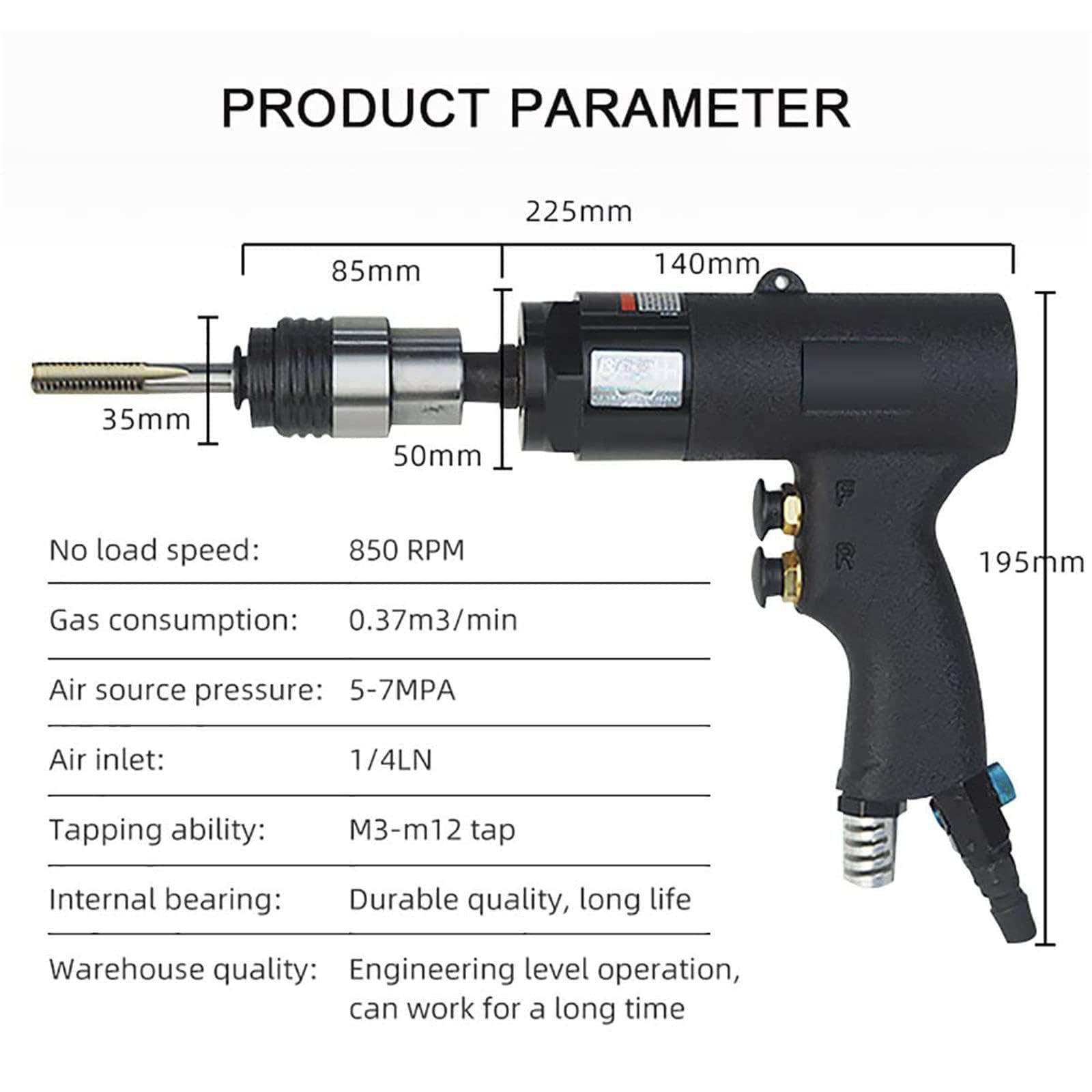 M3-M12 Macchina per Maschiatura Pneumatica, Utensile per Maschiatura con Trapano Pneumatico Portatile, 5-7 Mpa, 850 Giri/Min, con 6 Mandrini, per Maschiatura di Acciaio, Ferro, Rame