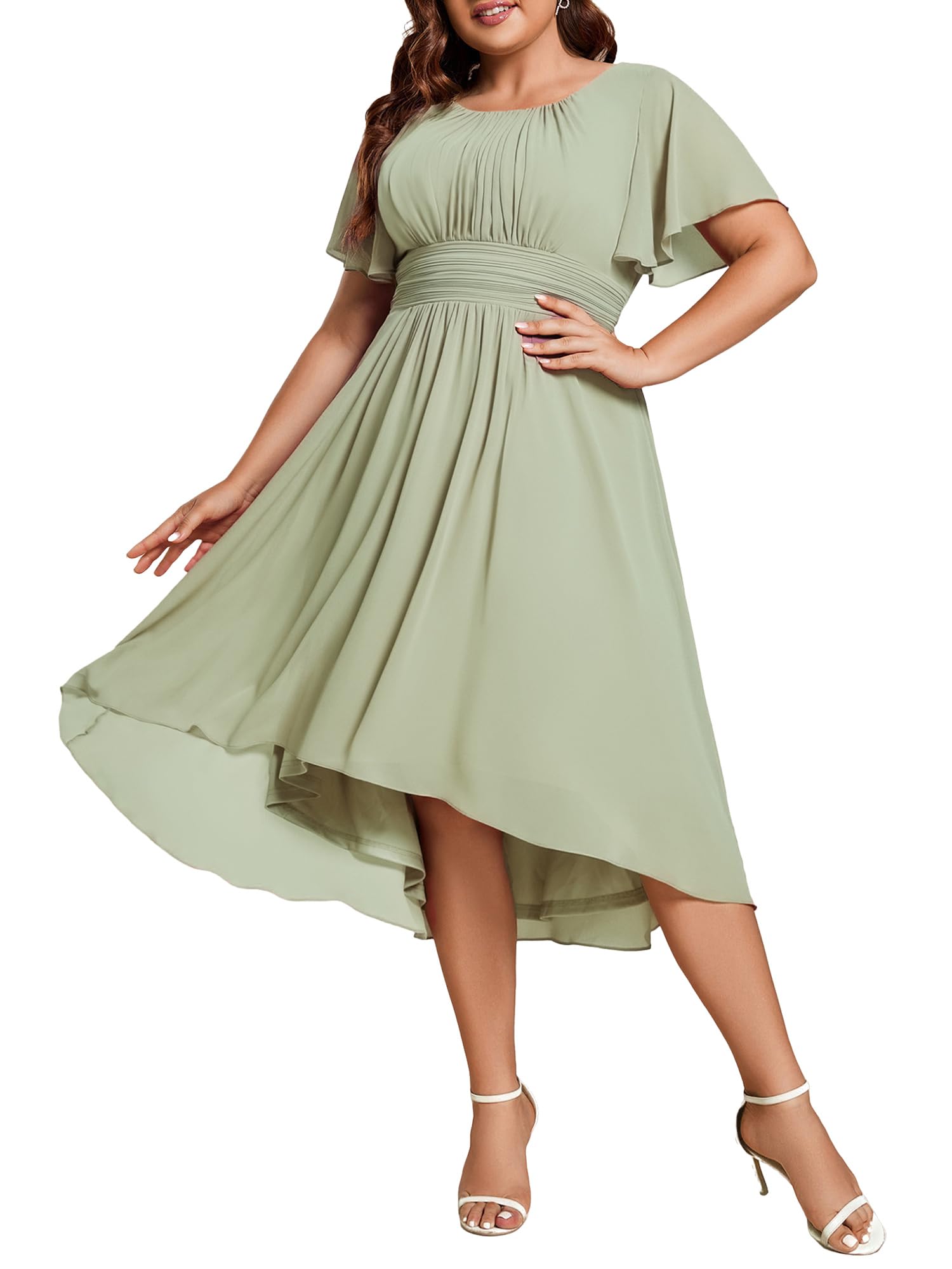 Ever-Pretty Women's Chiffon High Low Plus Size Cocktail Wedding Guest Dress