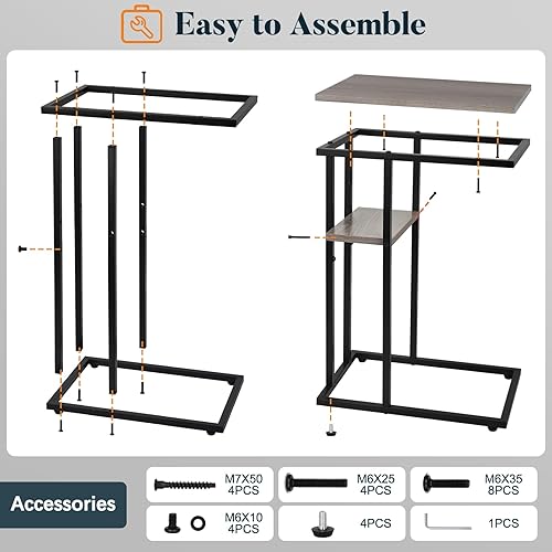 Miniatura 9 de Yoobure Juego de 2 mesas auxiliares en forma de C mesa auxiliar para sofá y cama mesa auxiliar pequeña para espacios pequeños sala de estar