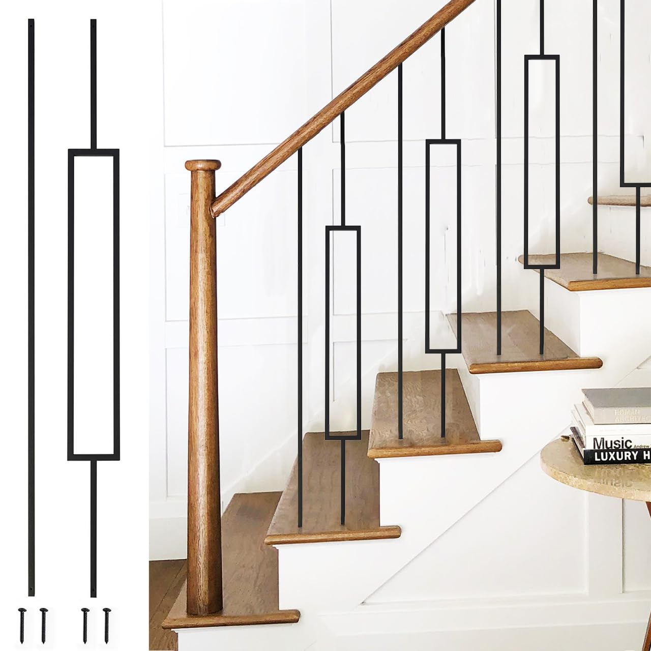 Wrought Iron Stair Balusters for Staircase Interior, 10PCS Square and Straight Deck Balusters Set