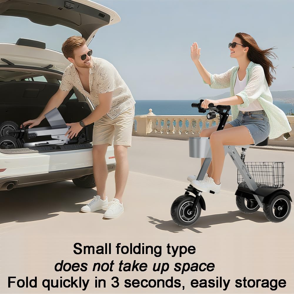 Foldable Mobility Scooter for Adults Small and Lightweight with Seat 3-Wheel Electric Scooter, Super Convenient Mobility Scooter Suitable for Commuting and Travel Can be Placed in Car Trunk