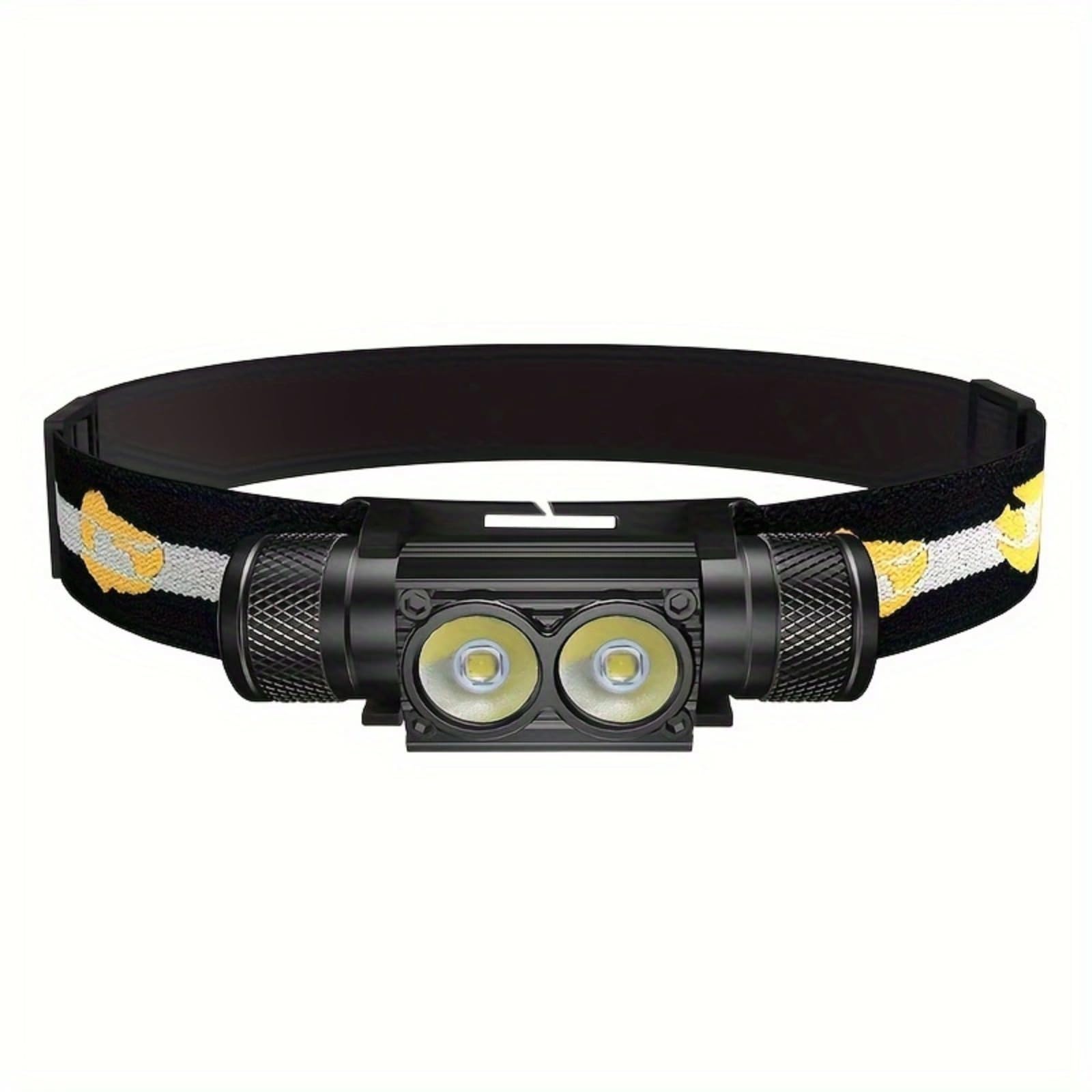 Linterna frontal recargable por USB de doble fuente de luz, iluminación portátil multifunción con 5 modos, batería de larga duración, ajuste de ángulo de 180 grados para camping, senderismo