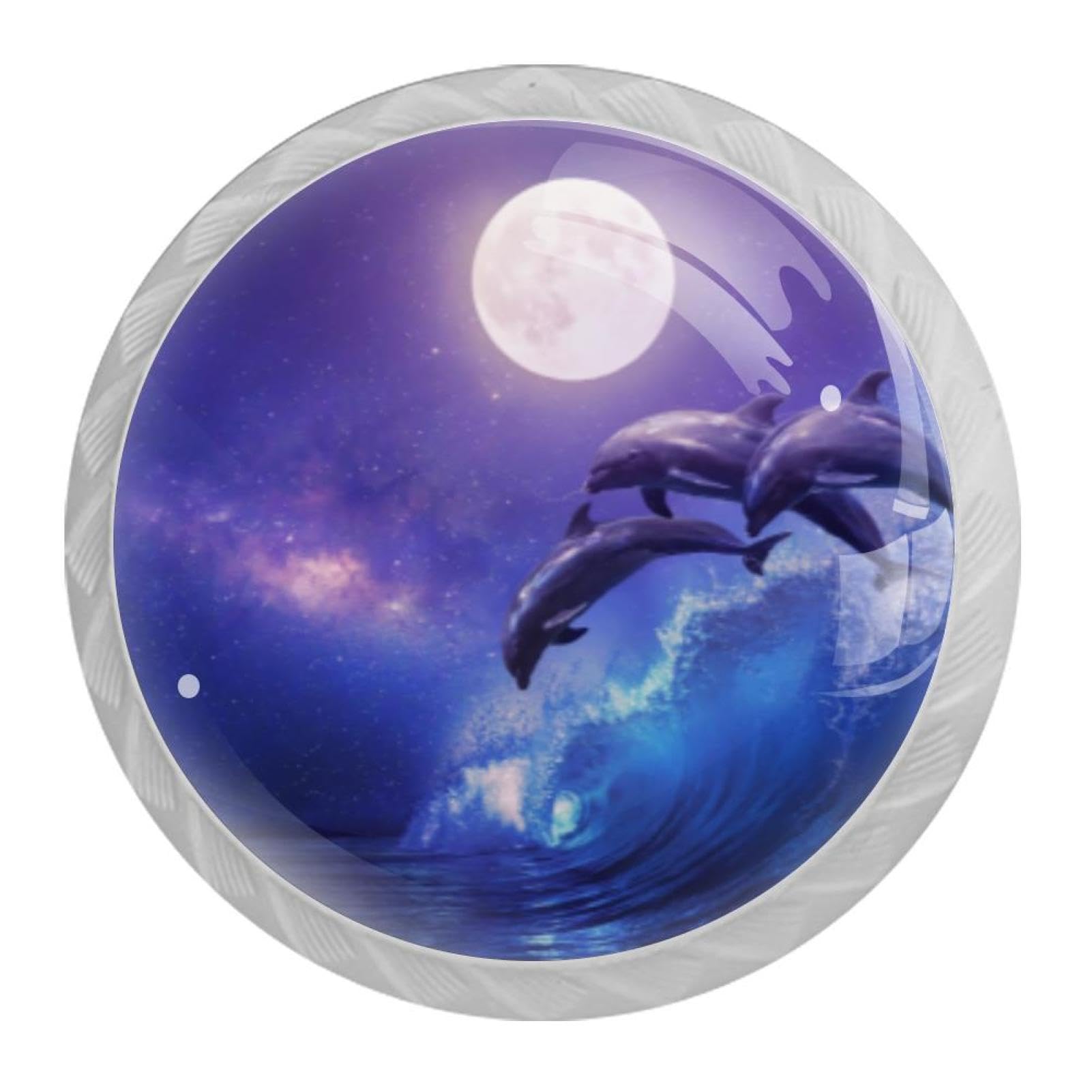 Tqmspg 4 Pieces Drawer Pulls Jumping Dolphin Door Knobs Dresser Handles for Kitchen Wardrobe Cupboard Hardware Furniture