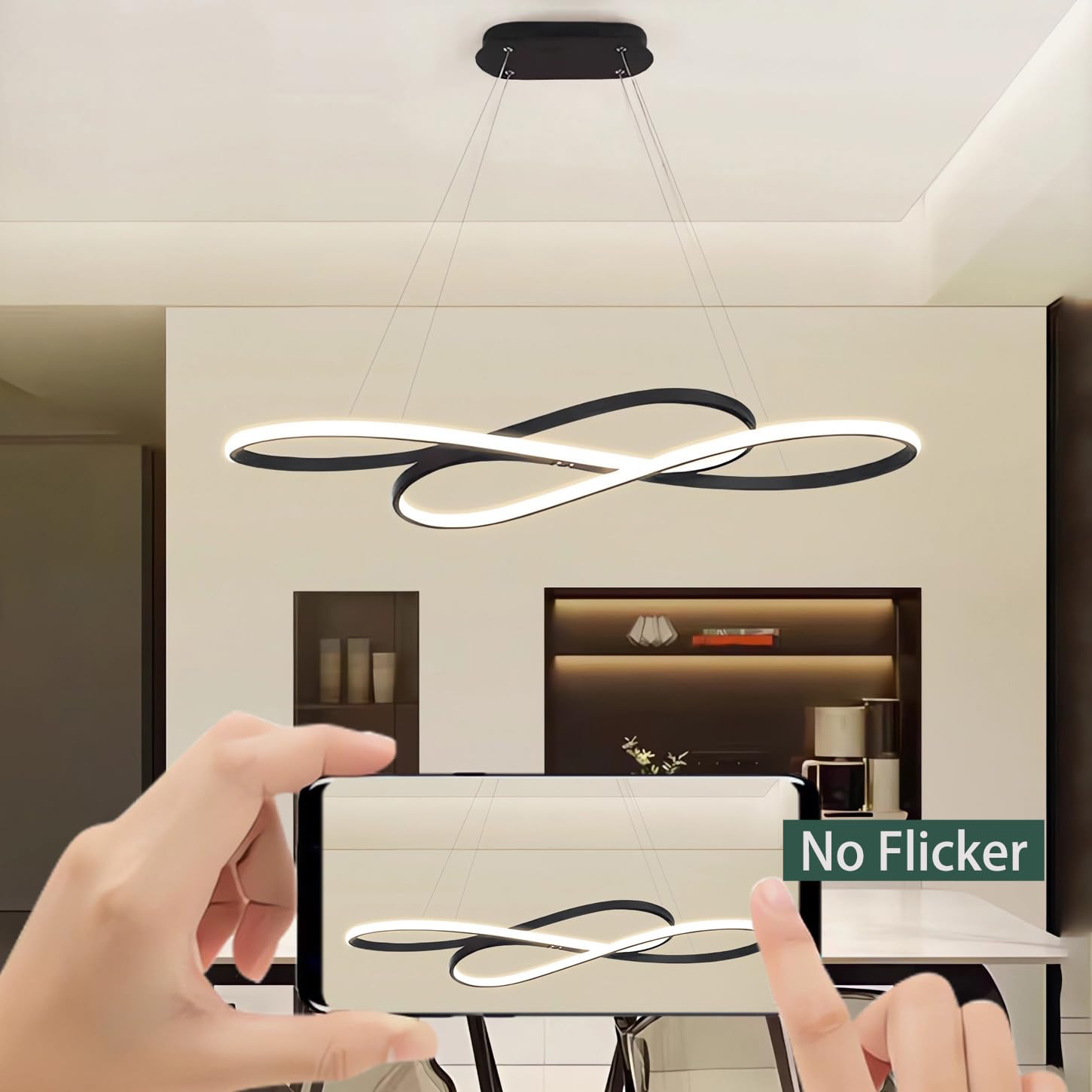 Nowoczesne oświetlenie wiszące Ściemnialna lampa wisząca LED na wyspę kuchenną z pilotem zdalnego sterowania Liniowe oświetlenie wiszące stołu jadalnego z regulacją wysokości (czarna emalia wypalana)