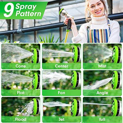 Water Hose Nozzle Spray Nozzle, Heavy Duty Metal Garden Hose Nozzle High Pressure Nozzle with 9 Adjustable Patterns, Perfect for Watering Plants, Washing Cars and Showering Pets