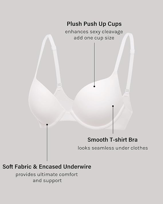 INLYRIC Women's Push Up Bra Tshirt Demi Supportive Bras Underwire Plunge Padded Comfortable Inbarely Plus Collection