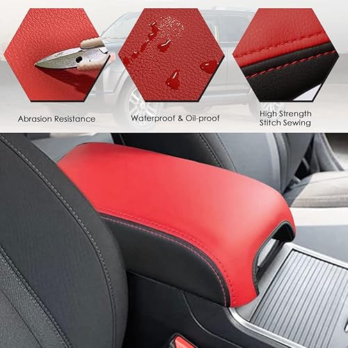Miniatura 5 de sportuli Cubierta de consola central de cuero antiarañazos para apoyabrazos, reemplazo para accesorios Toyota 4Runner 2010-2023 2024 (Rojo)