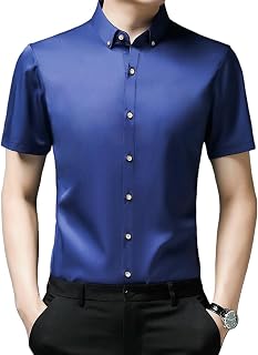 Camisa de verano para hombre, de manga corta, de color liso, informal, con solapa, de media manga, a la moda
