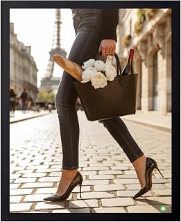 ALPINE INK CO. European Street Poster - Fashion Woman Walking with Bag Artwork - Elegant Lifestyle Travel Design - Living Room Office Wall Decor - 8x10 Unframed Print
