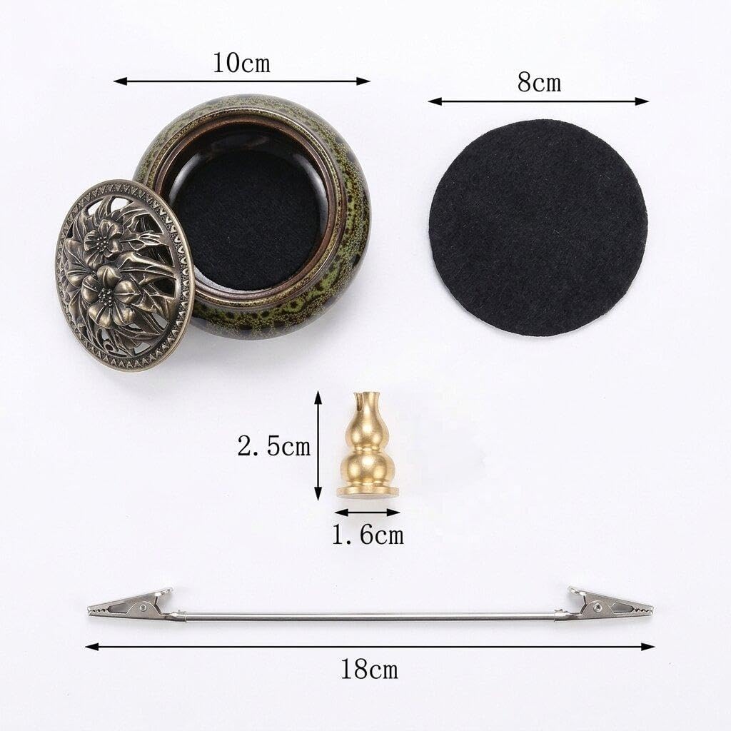 Ceramic Incense Burner Set, Vintage Kiln-Changed Censer with Alloy Holder, Coil Cone Stick Incense Burner, Zen Decor for Home Meditation Yoga, with Holder, Clip & Fireproof Mat
