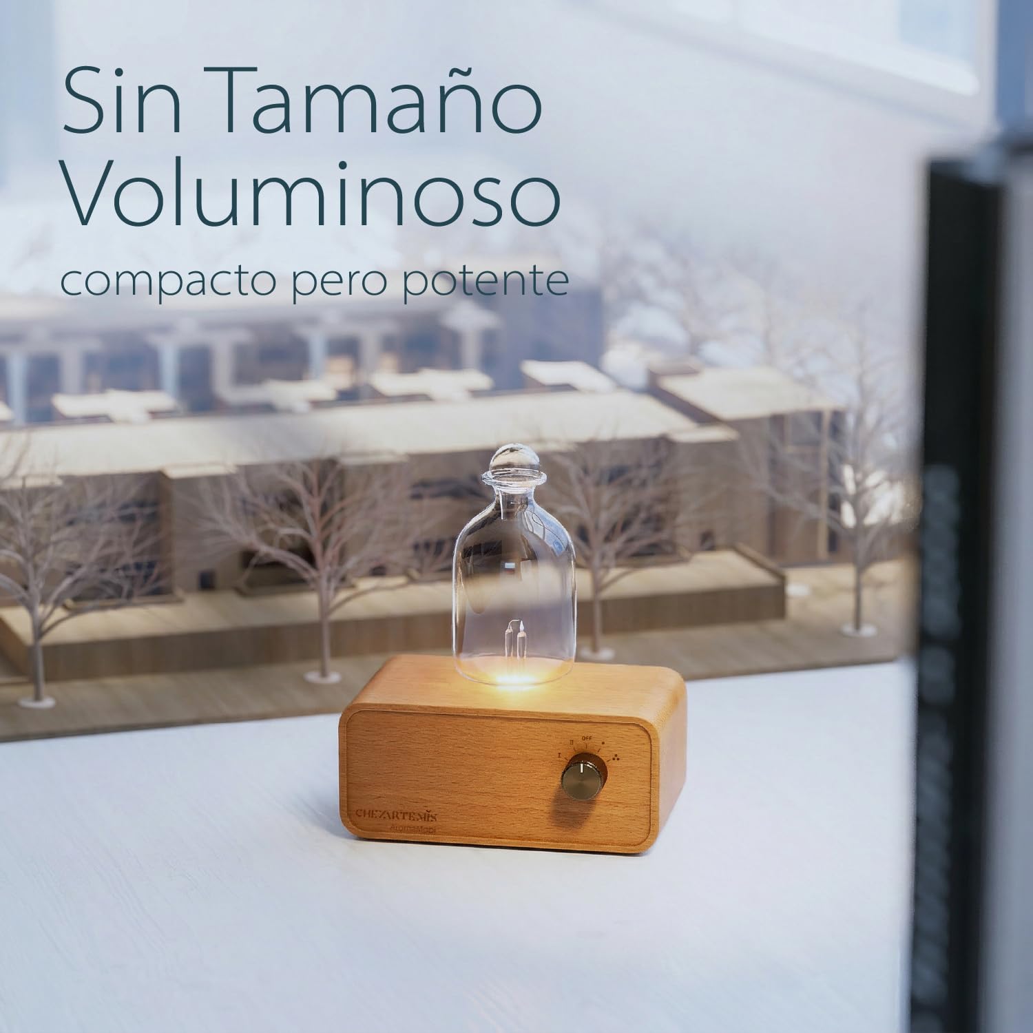 Aria Difusor de Aceites Esenciales Sin Agua, Nebulizador de Aromaterapia en Vidrio y Madera, Difusor de Aromas Inalámbrico para Hogar y Salón, Batería Recargable, Diseño Retro con Temporizador & LED
