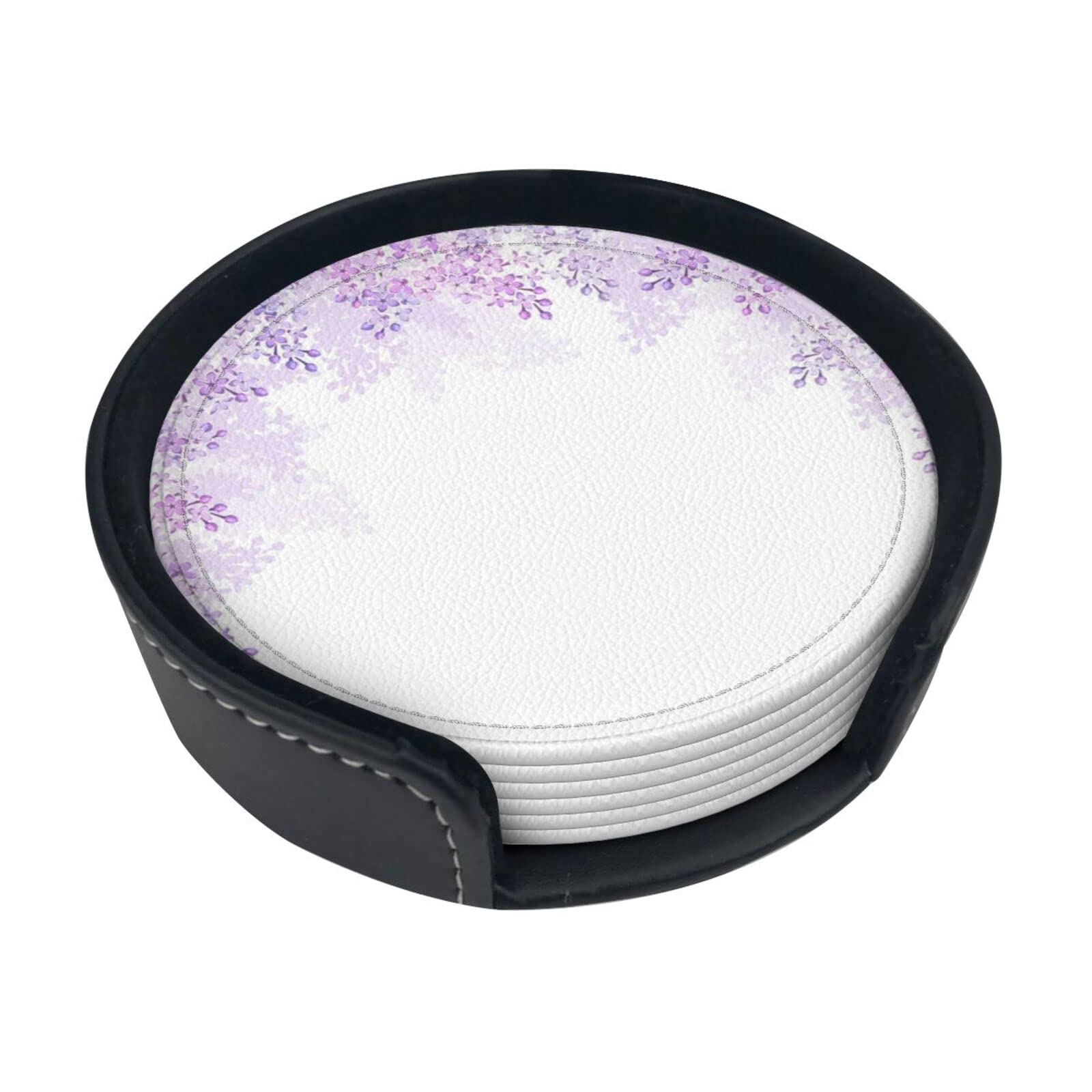 Alteko Framing Lilac Flowers In Blossom Coasters Set Of 6 Print Leather Coasters For Drinks,Home Décor And Housewarming Gift