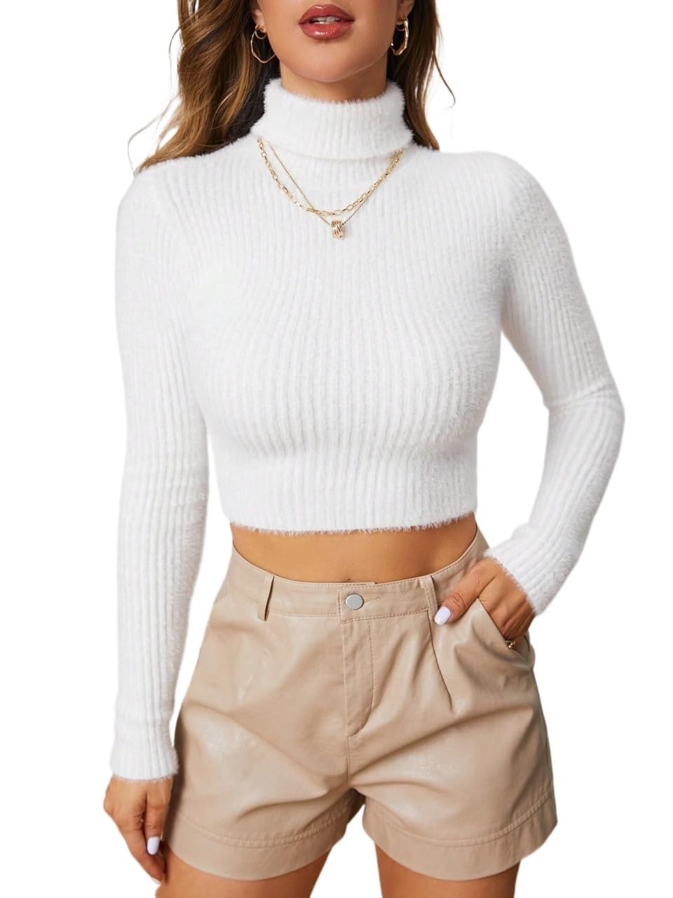 Womens Fall Long Sleeve Cropped Turtleneck Sweater Top Sweaters Knit Pullover Winter Teacher Outfits