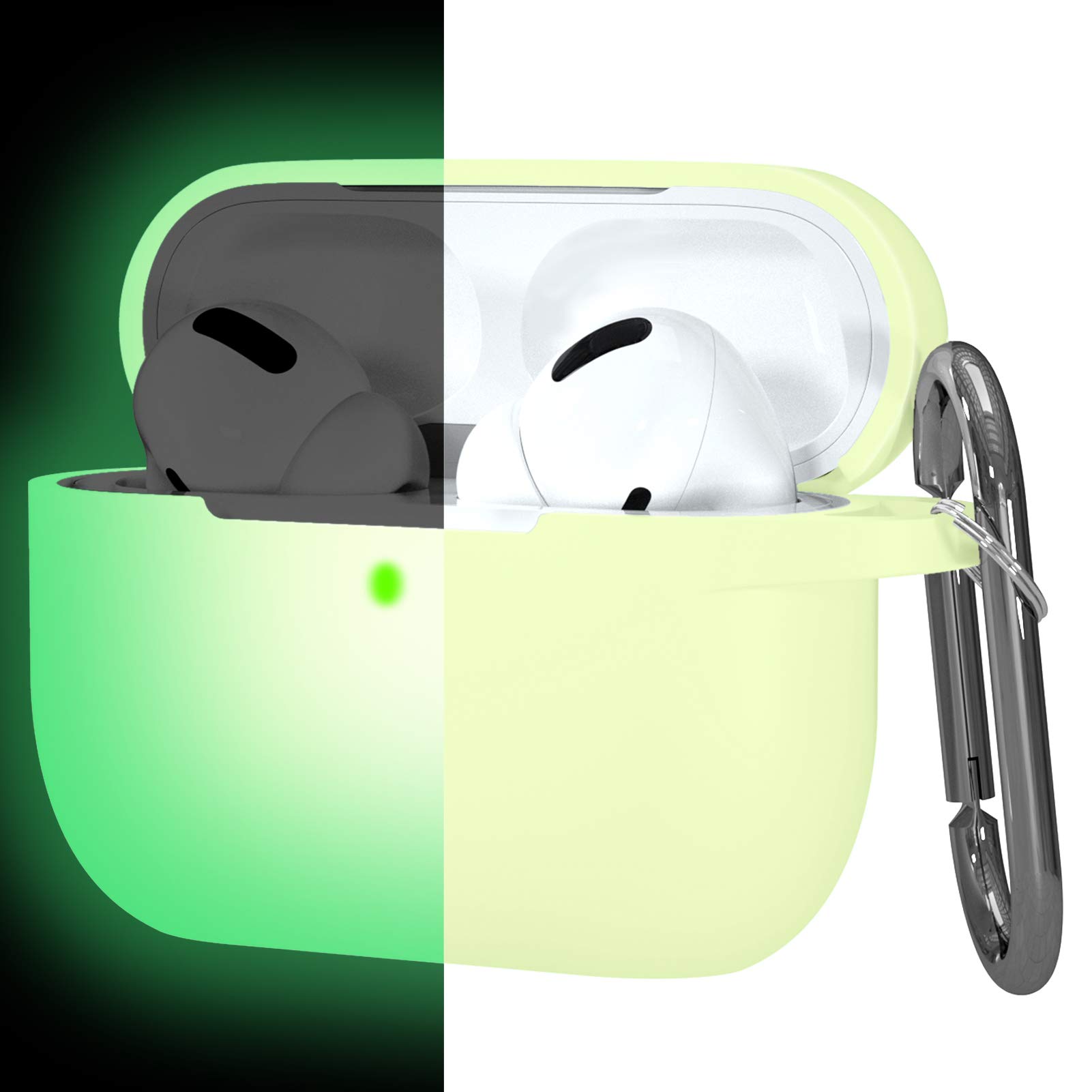 Hamile Custodia protettiva per AirPods Pro, in silicone, antiurto, per Apple Airpod Pro 2019, con portachiavi, giallo, verde, verde notte