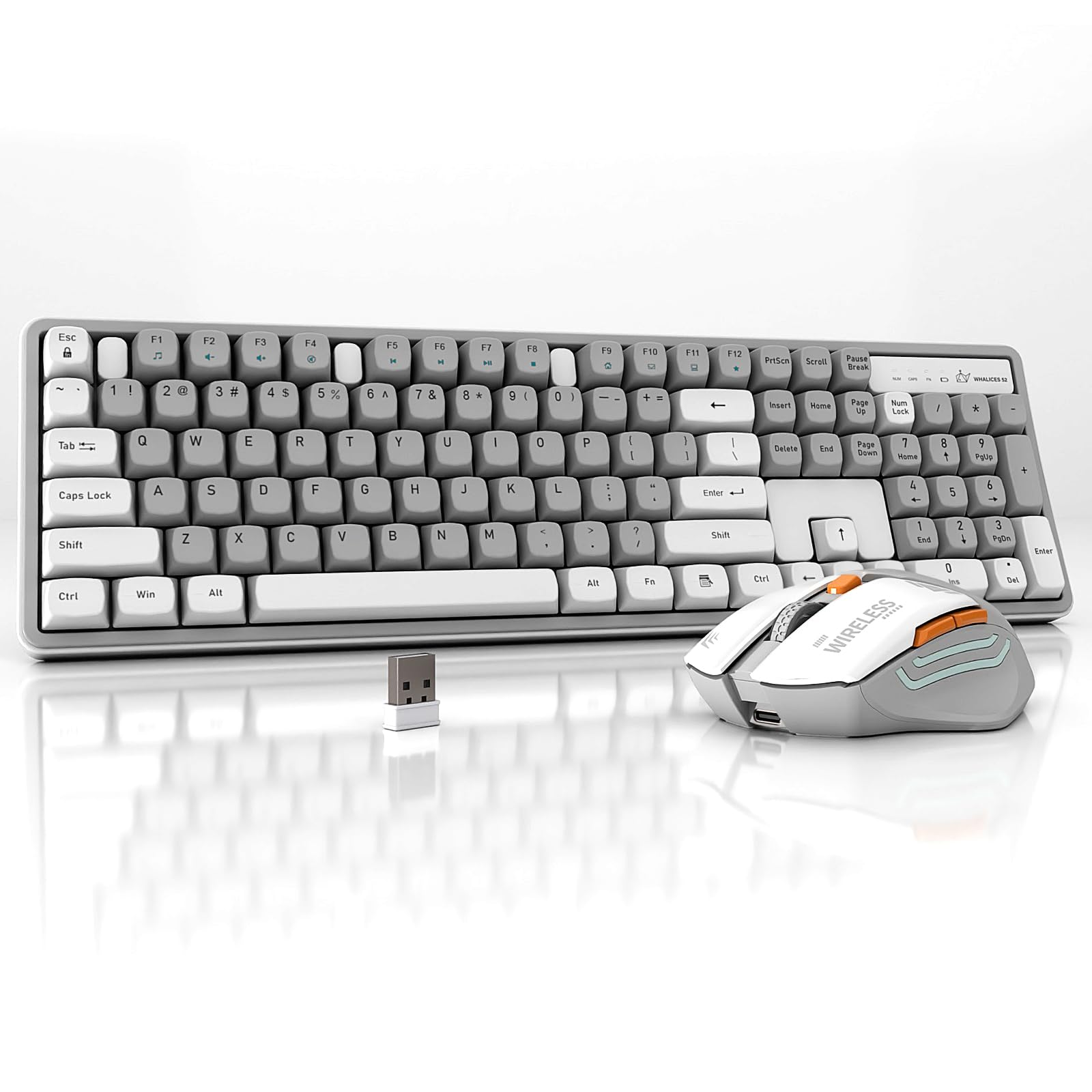 Wireless Keyboard & Mouse Combo, Rechargeable Full-Size Ergonomic 2.4GHz Lag-Free, Quiet, Perfect for Home Office, Windows PC & Laptop (Gray-White)-image-37