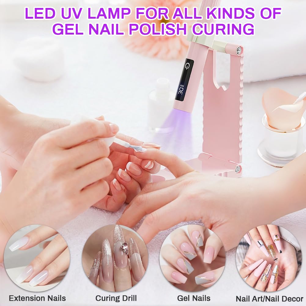 Flintronic Lampe UV Ongles Gel, 3W Lampe UV Ongles Gel Portable, avec Support, Charge Rapide USB-C, Double Minuteur 30s/60s, Minicure Lampe UV Professionnel, Séchoir à Ongles Rapide, Écran Tactile