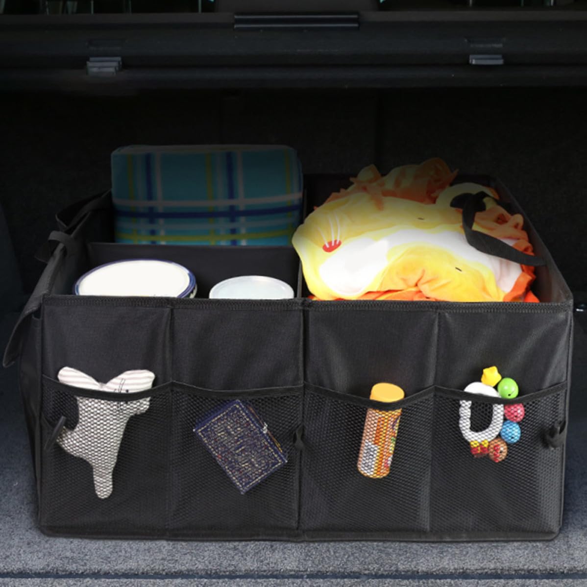 NUOBESTY Auto Kofferraum Organizer aus Oxford Stoff Vielseitiger Auto Organizer mit Mehreren Fächern und Taschen für Suv und Autozubehör