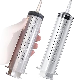 2 Pack Large Syringes (150 ML), Large Plastic Garden Industrial Syringes for Scientific Labs, Measuring, Watering, Refilling, Filtration Multiple Uses