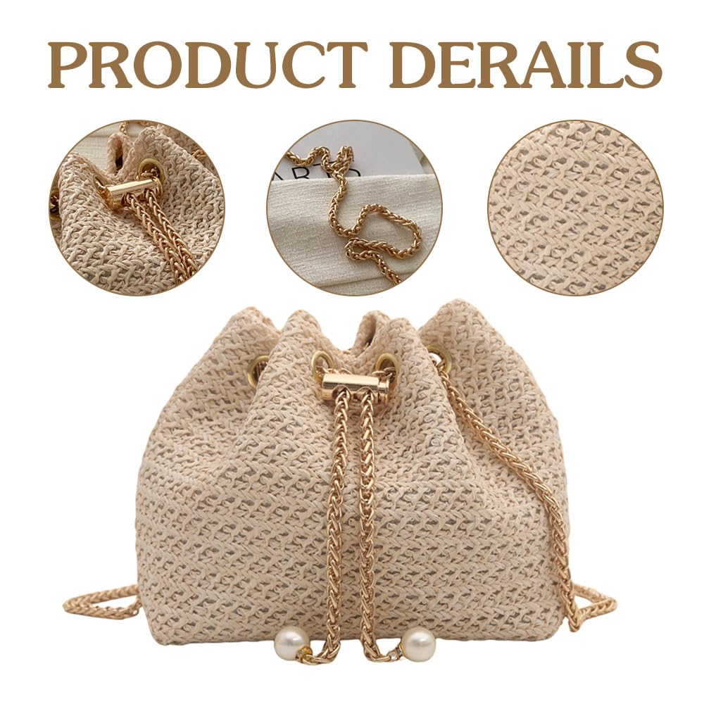 TOFBS Strandtasche Damen Häkeltasche den Sommer Stroh Clutch mit Kette Crossbody Tasche Vintage Boho Stil Umhängetasche für Strand Urlaub Reisen