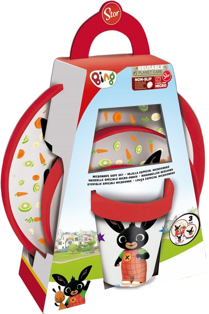 Set Pappa Anitscivolo Bambini Bing, In Plastica Senza Bpa, Composto Da Piatto Fondo, Piano E Bicchiere, Lavabile E Riutilizzabile - 4