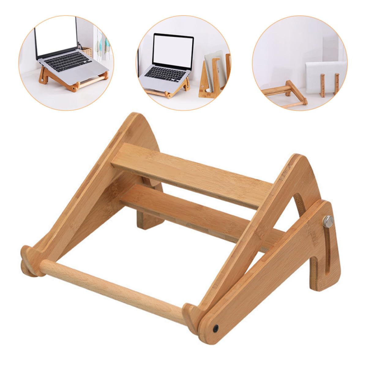Supporto per Laptop Regolabile in Phyllostachys Pubescens Beige | Smontabile, Rialzo in Altezza, per Scaffale, Stile Semplice ed Elegante
