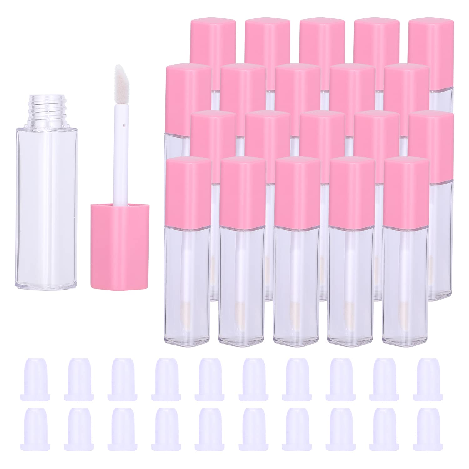 20Pcs Empty Lip Gloss Tubes Cute 5ml Pink Empty Lip Gloss Tubes with Wand Clear