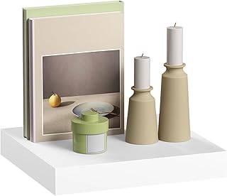 &Eacute;tag&egrave;re Murale, &Eacute;tag&egrave;re Flottante, en MDF et M&eacute;tal, avec Support Invisible, pour Chambre, Salon, Bureau, Cuisine, Blanc, 25x22,9x3,8cm