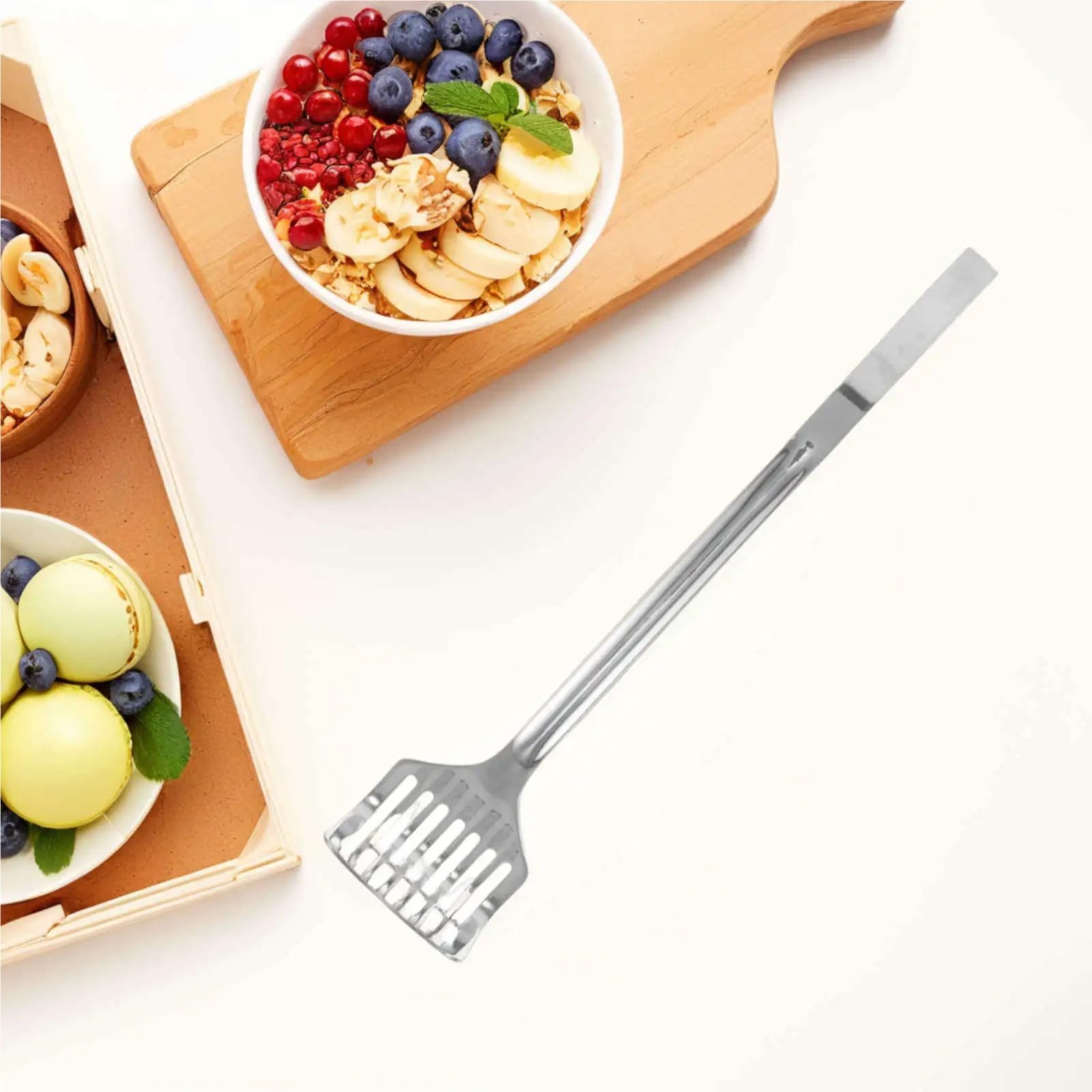 Kartoffelstampfer Edelstahl Kartoffelpresse aus Edelstahl mit langem Griff, manuelles Zerkleinerungswerkzeug for Lebensmittel, Bohnen, Avocado, Fleisch, Gemüse