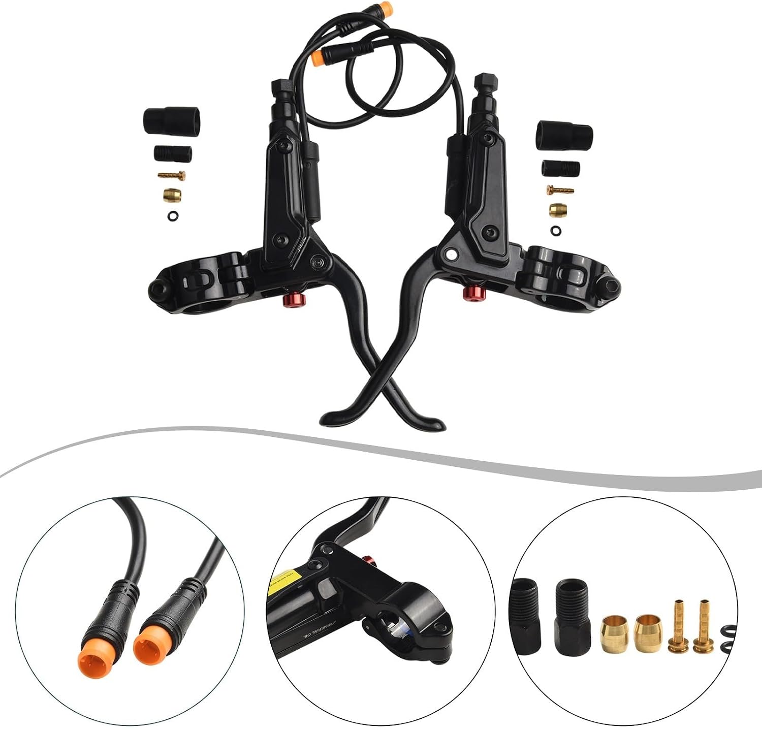 3 Pin Electric Bike Brake Handle Leak Proof Hydraulic Lever for Bafang (Black Pair)