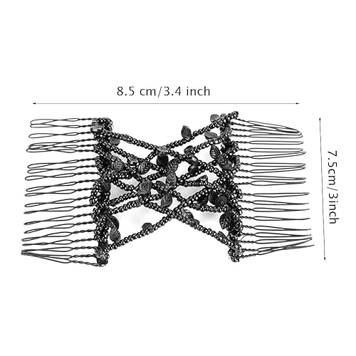 Miniatura 3 de Juego de pinzas y peines para el cabello de perlas  clips dobles elásticos elásticos, peines mágicos, herramienta de peinado de cabello DIY (negro)