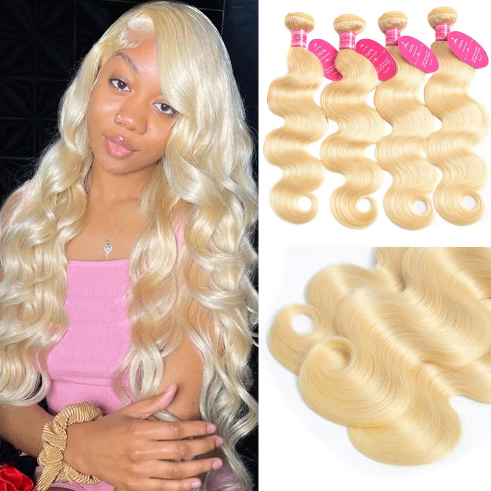 YISEA 12A Peruvian 613 Body Wave Human Hair 4 Bundles (16 18 20 22 Brazilian Virgin 100% Unprocessed Human Hair Body Wavy Bundles 613 Blonde Raw Hair