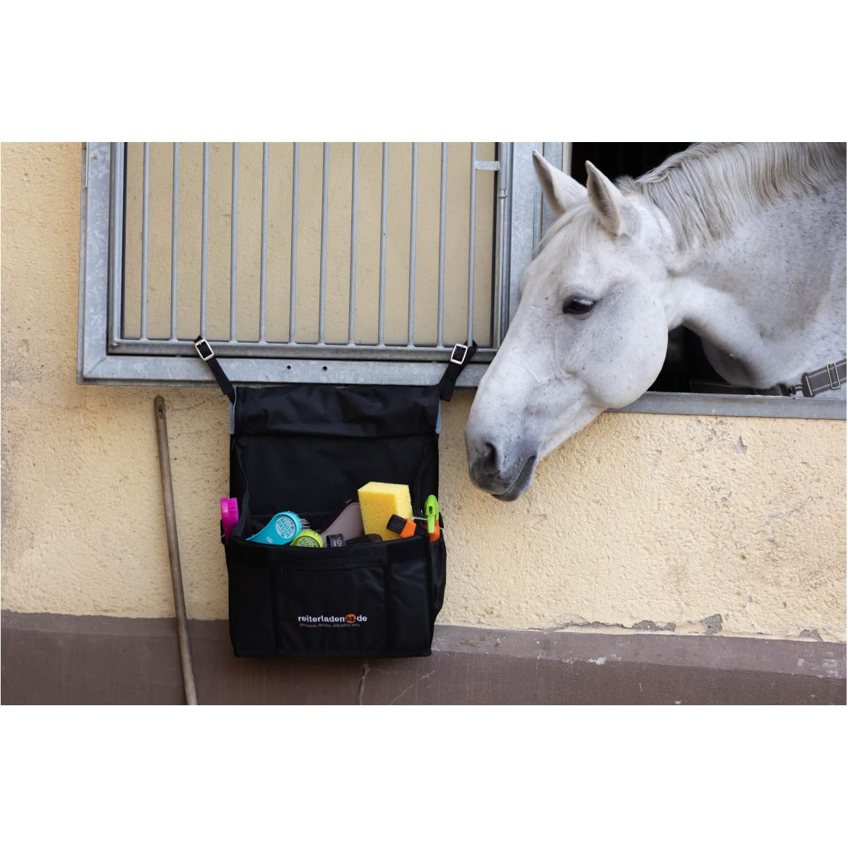 RL24 - Boxentasche für Pferde | Putztasche für die Box | Putzzeug-Aufbewahrung zum Aufhängen | in Schwarz & ohne Inhalt | Putzbeutel mit 2 Gurten | Pferdezubehör für die Pferdepflege