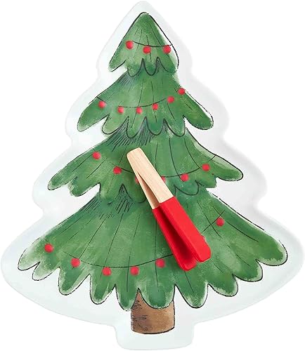 Mud Pie Juego de platos de melamina para árbol de Navidad, plato de 15 x 13 pulgadas pinzas de 6 12 pulgadas