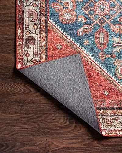 Loloi Layla Collection LAY-10 Marine/Clay 2'-0" x 5'-0" .13" Thick Accent Rug, Soft, Durable, Vintage Inspired, Distressed, Low Pile, Non-Shedding, Easy Clean, Printed, Living Room Rug