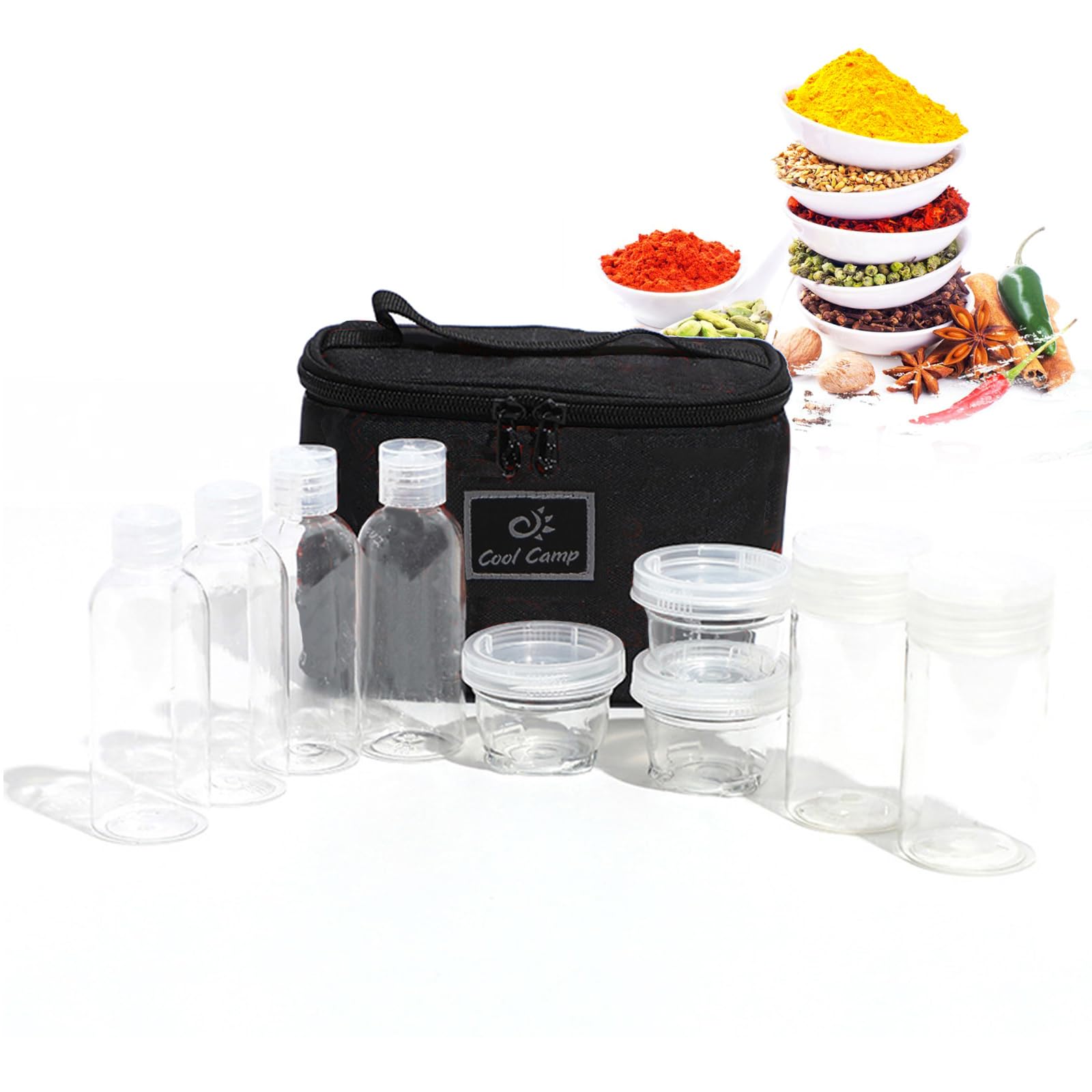 Holzsammlung Set of 9 Pcs Spice Jars,Portable Spice Shaker Seasoning Dispenser,Sauce Condiment Storage Container Bottles with Carry Bag,Perfect for Outdoor Camping BBQ Picnic โ image 1